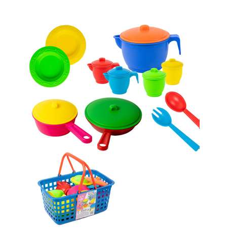 Набор игрушечной посуды TOY MIX Детский развивающий игровой с пластиковой корзине