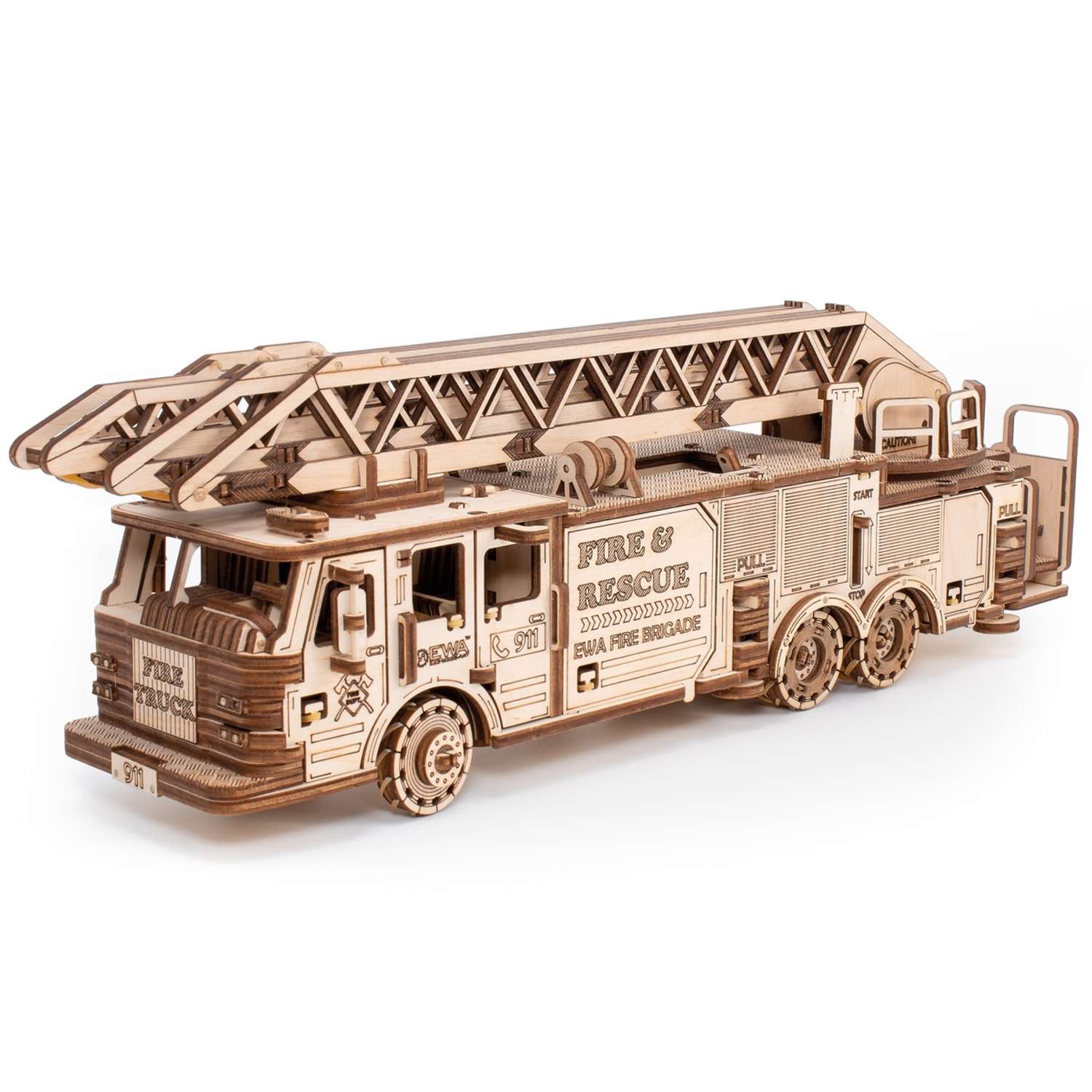Деревянный конструктор 3D Eco Wood Art Пожарная машина с лестницей - фото 1