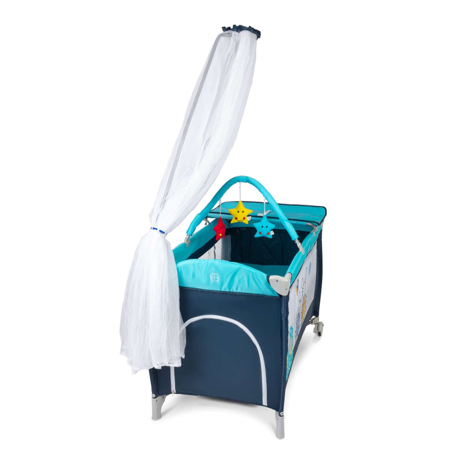 Складной детский манеж-кровать Solmax с мягким матрасом на колесиках синий HW97979 HW97979 - фото 8