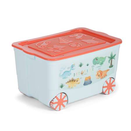 Ящик для игрушек elfplast KidsBox на колёсах голубой желтый