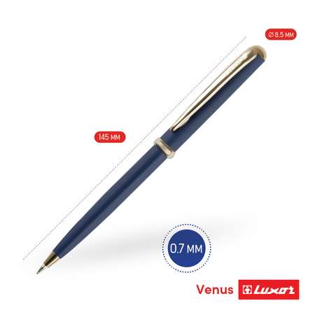 Ручка шариковая LUXOR Venus синяя корпус синий золото кнопочный механизм футляр