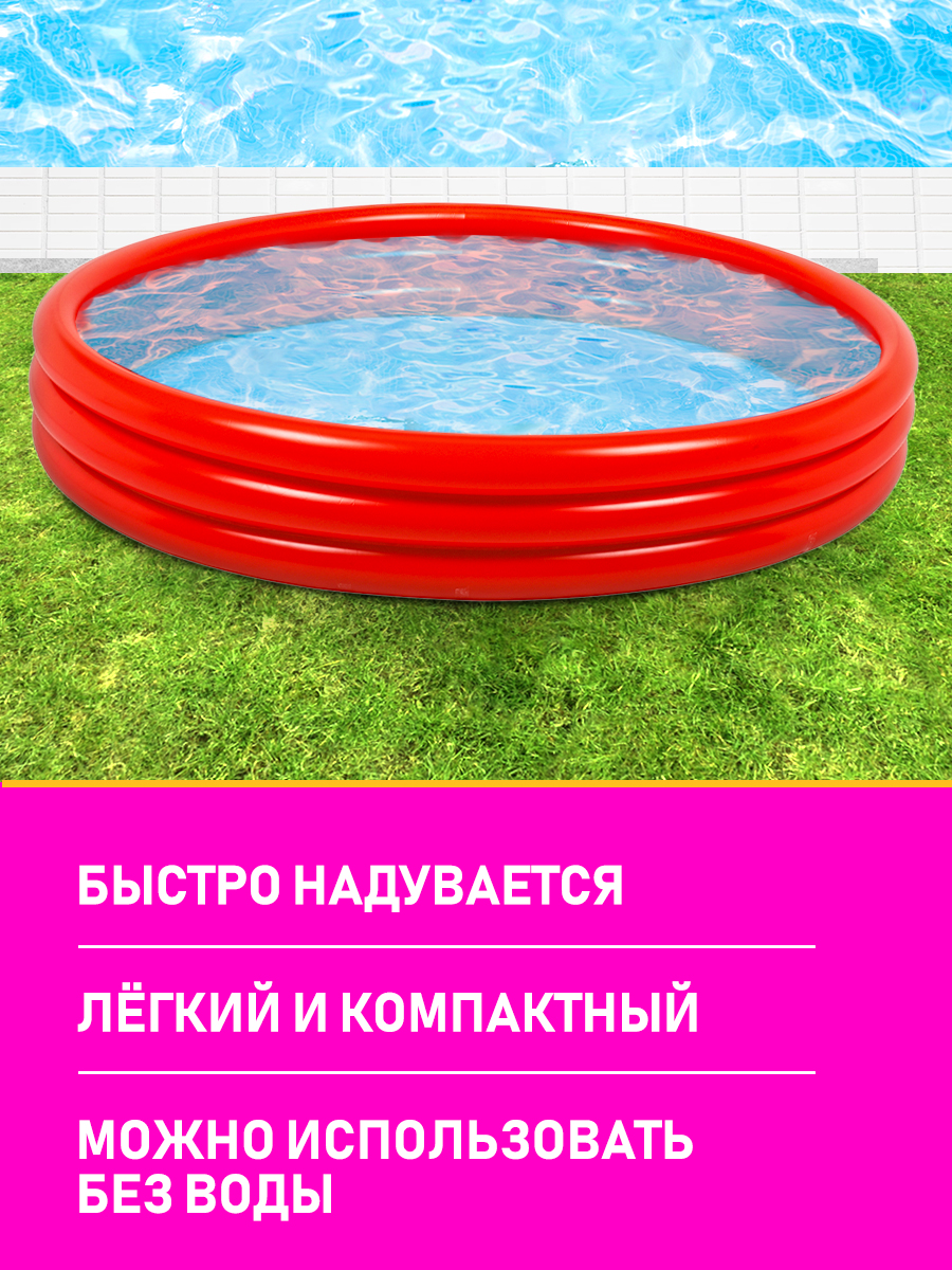 Надувной детский бассейн Jilong 122х25см 190 л 2 кольца красный - фото 3