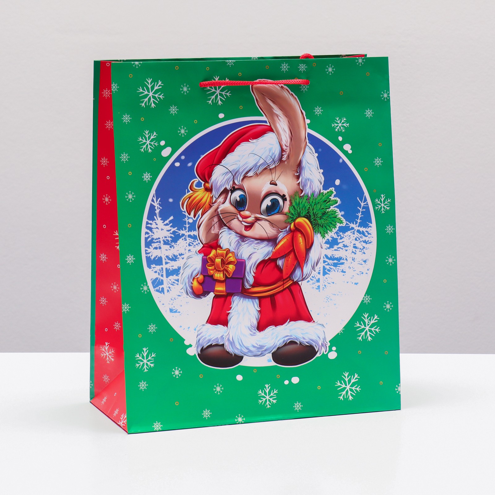 Пакет Sima-Land подарочный «Зайчик Дед Мороз». 26×32×12 см - фото 1