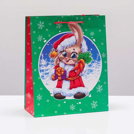 Пакет Sima-Land подарочный «Зайчик Дед Мороз». 26×32×12 см