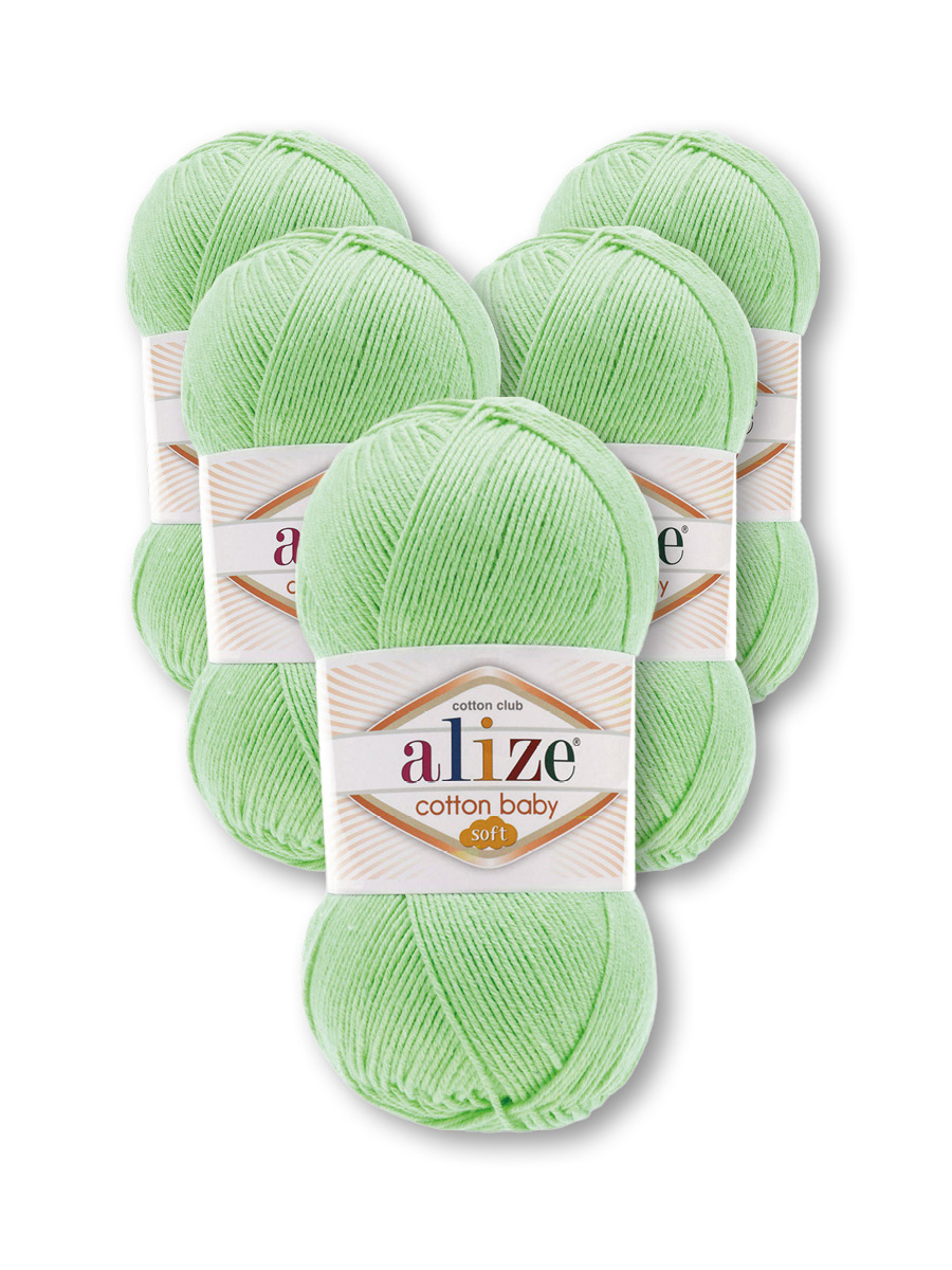 Пряжа для вязания Alize cotton baby soft 100 гр 270 м мягкая плюшевая xлопок aкрил 41 мята 5 мотков - фото 6