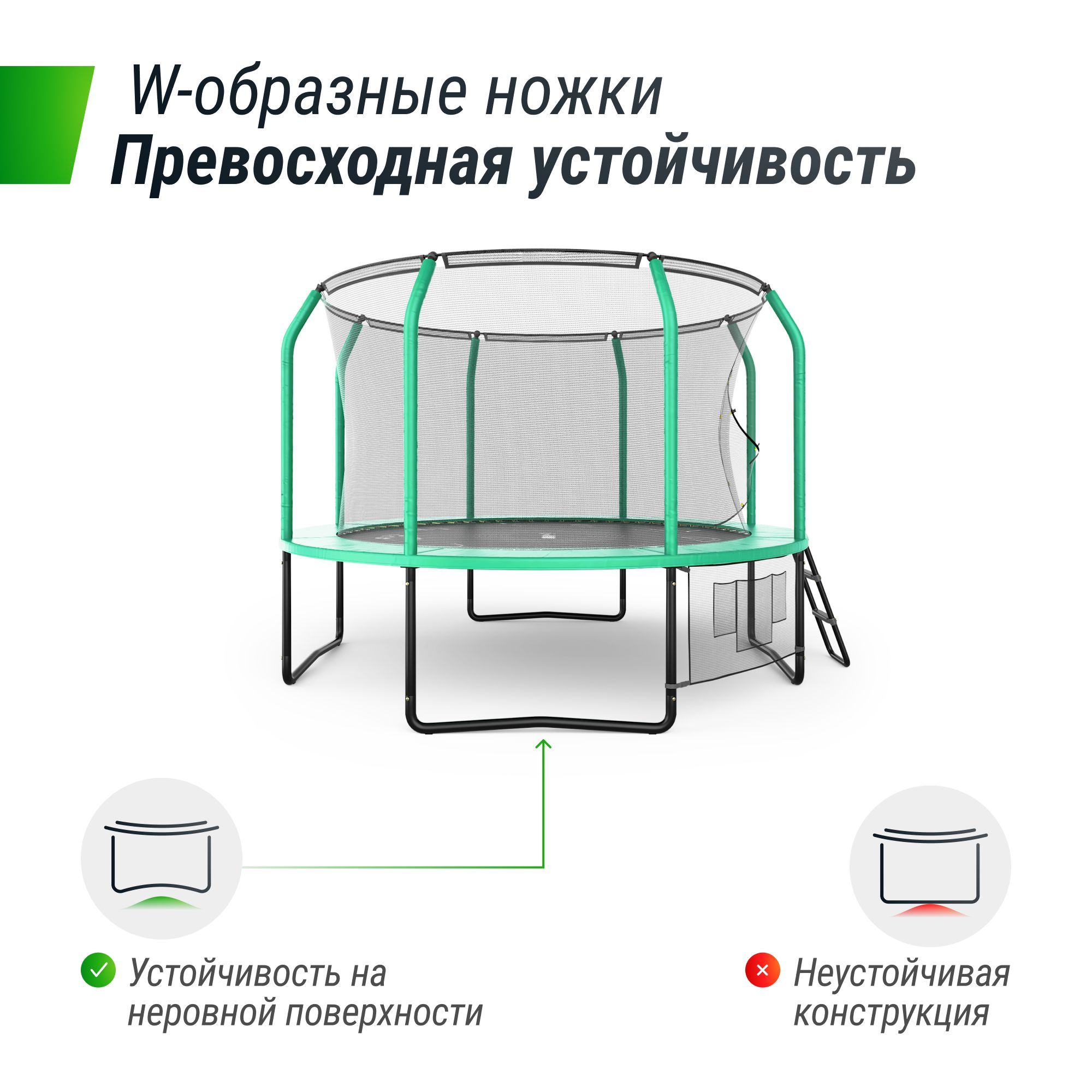 Батут каркасный Supreme 10 ft UNIX line game Green общий диаметр 305 см до 150 кг - фото 7