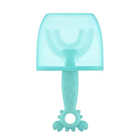 Зубная детская щетка Крабик ROXY-KIDS U-образная силиконовая с ограничителем цвет голубой
