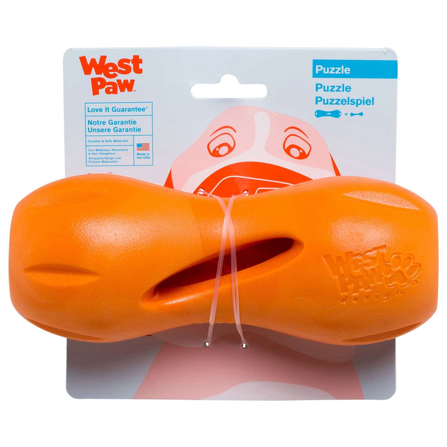 Игрушка для собак West Paw Zogoflex Qwizl Гантеля для лакомств L Оранжевая - фото 2