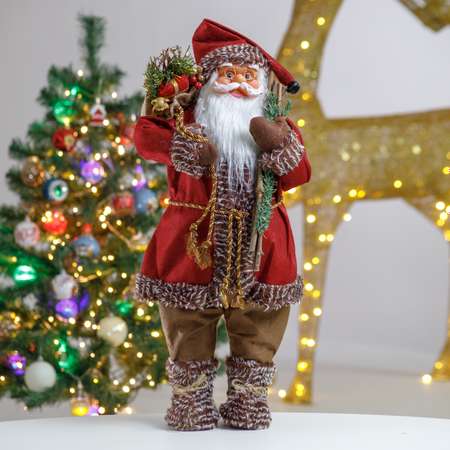 Фигура декоративная BABY STYLE Дед Мороз бордовый костюм с коричневой опушкой 60 см