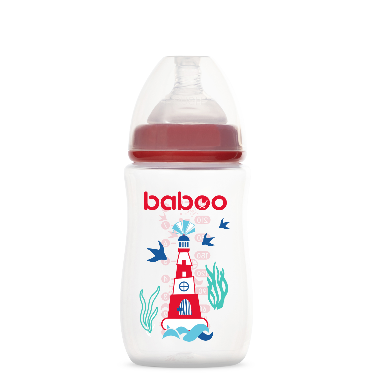 Бутылочка BABOO Marine +соска 250мл Красный 3-116 - фото 1