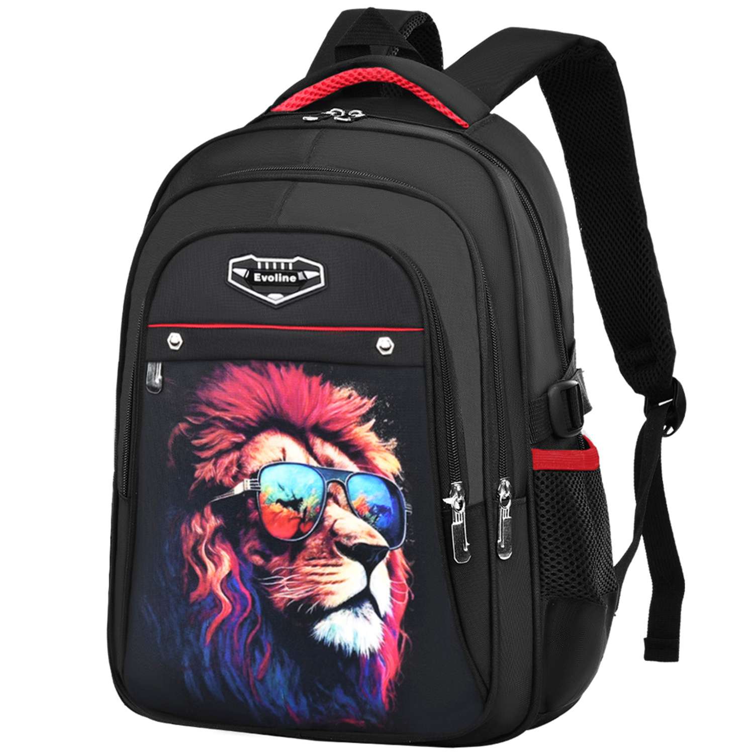 Рюкзак школьный Evoline Черный лев в очках 41 см спинка EVO-LION - фото 1