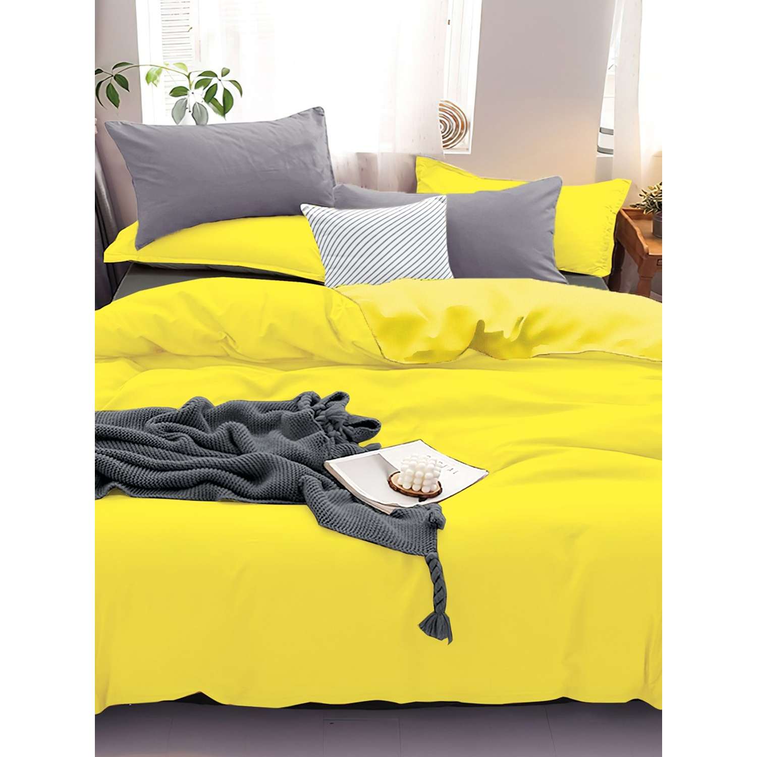 Комплект постельного белья PAVLine Манетти полисатин Евро желтый/серый S15 - фото 3