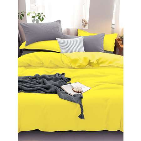 Комплект постельного белья PAVLine Манетти полисатин Евро желтый/серый S15