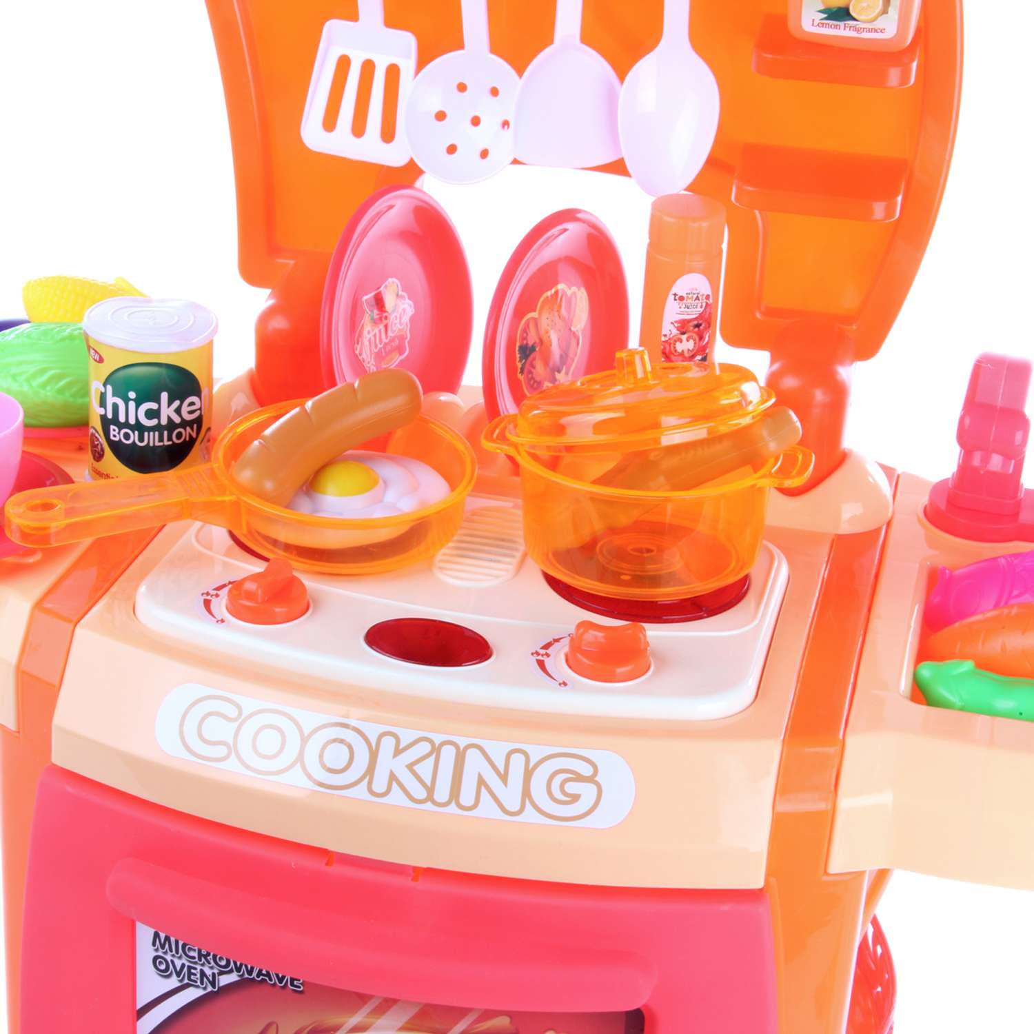 Детская кухня Veld Co Звуки свет вода пар плита детская посуда игрушечная 28 предметов - фото 3