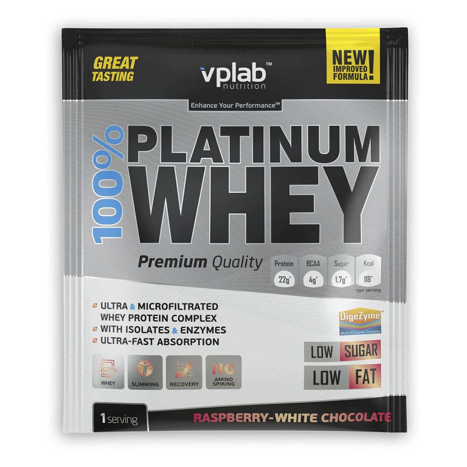 Протеин VPLAB Platinum Whey 100% малина-белый шоколад 30г - фото 1