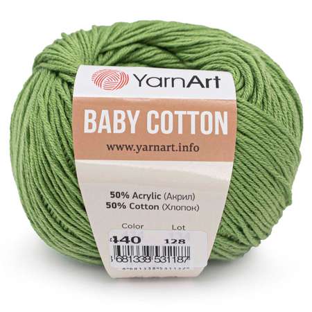 Пряжа для вязания YarnArt Baby Cotton 50гр 165 м хлопок акрил детская 10 мотков 440 зеленый