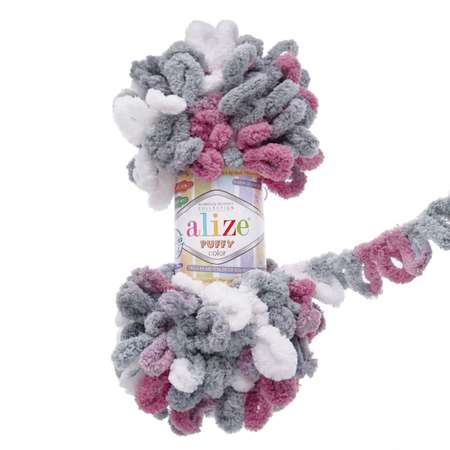 Пряжа для вязания Alize puffy color 100 г 9 м микрополиэстер плюшевая мягкая 6070 секционный 5 мотков