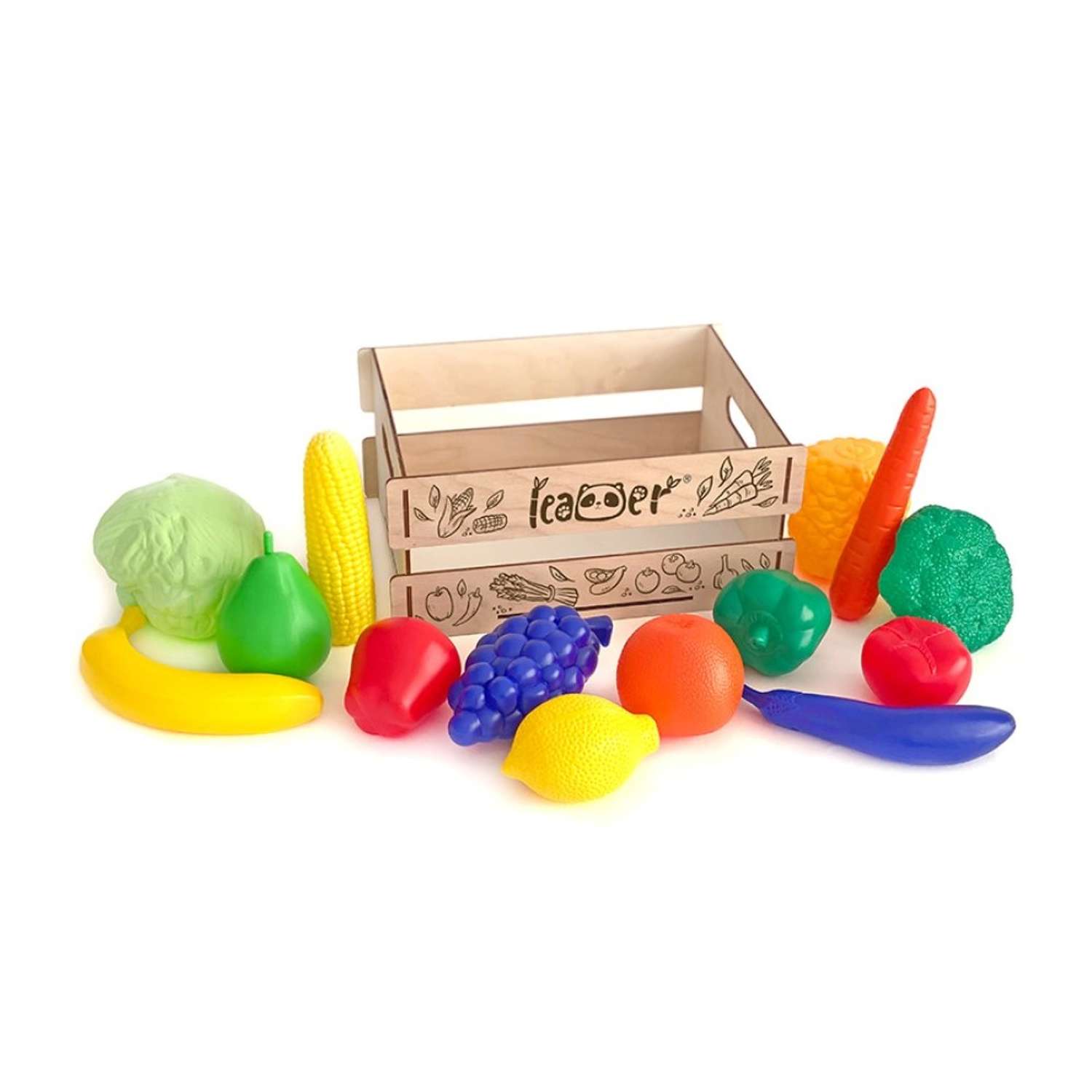 Набор игровой Leader овощи и фрукты в деревянном ящике 15 предметов - фото 1