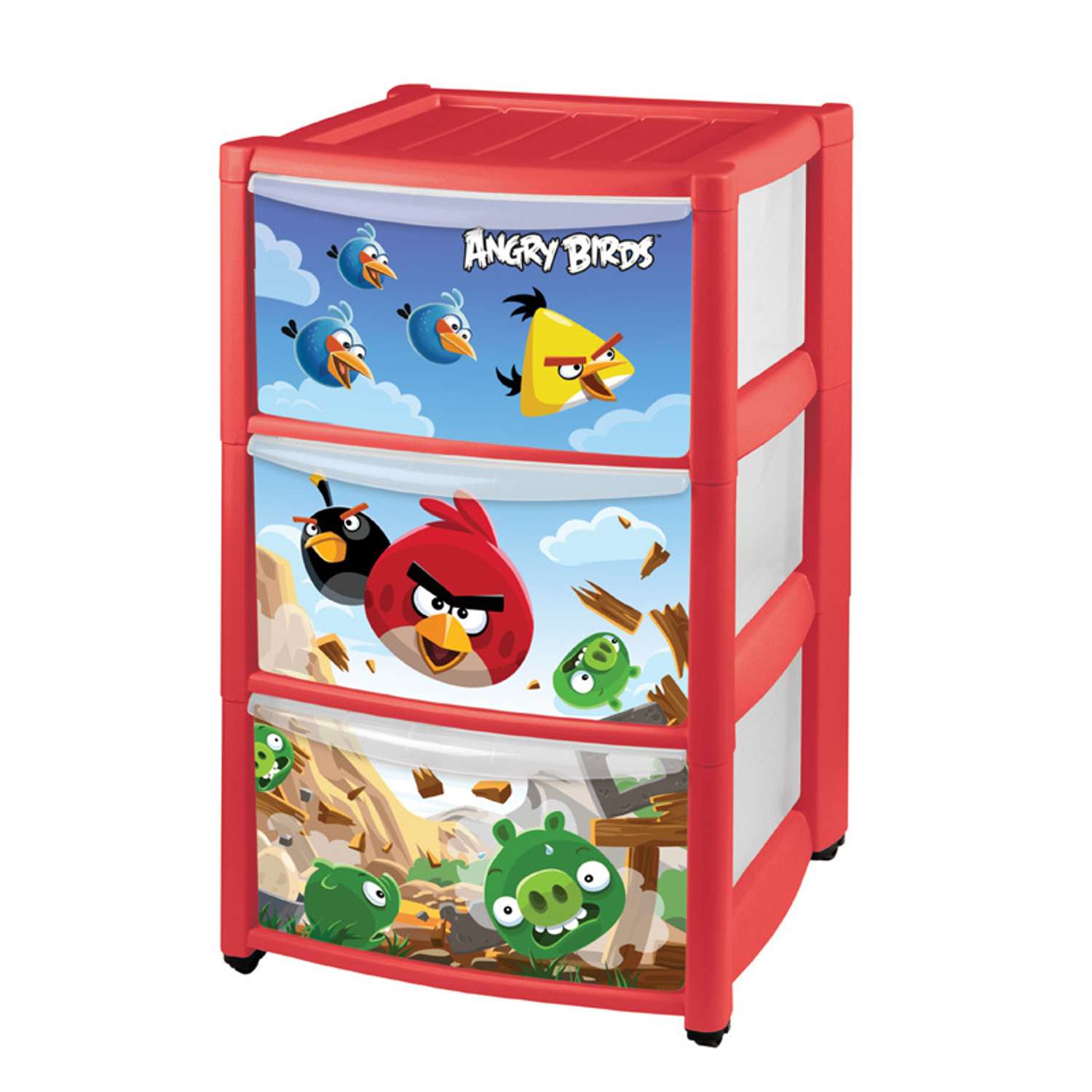 Комод Пластишка на колесах с аппликацией Angry Birds (3 ящика) в ассортименте - фото 1