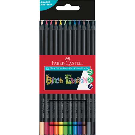 Карандаши цветные Faber Castell Black Edition трехгранные черное дерево 12цветов 116412