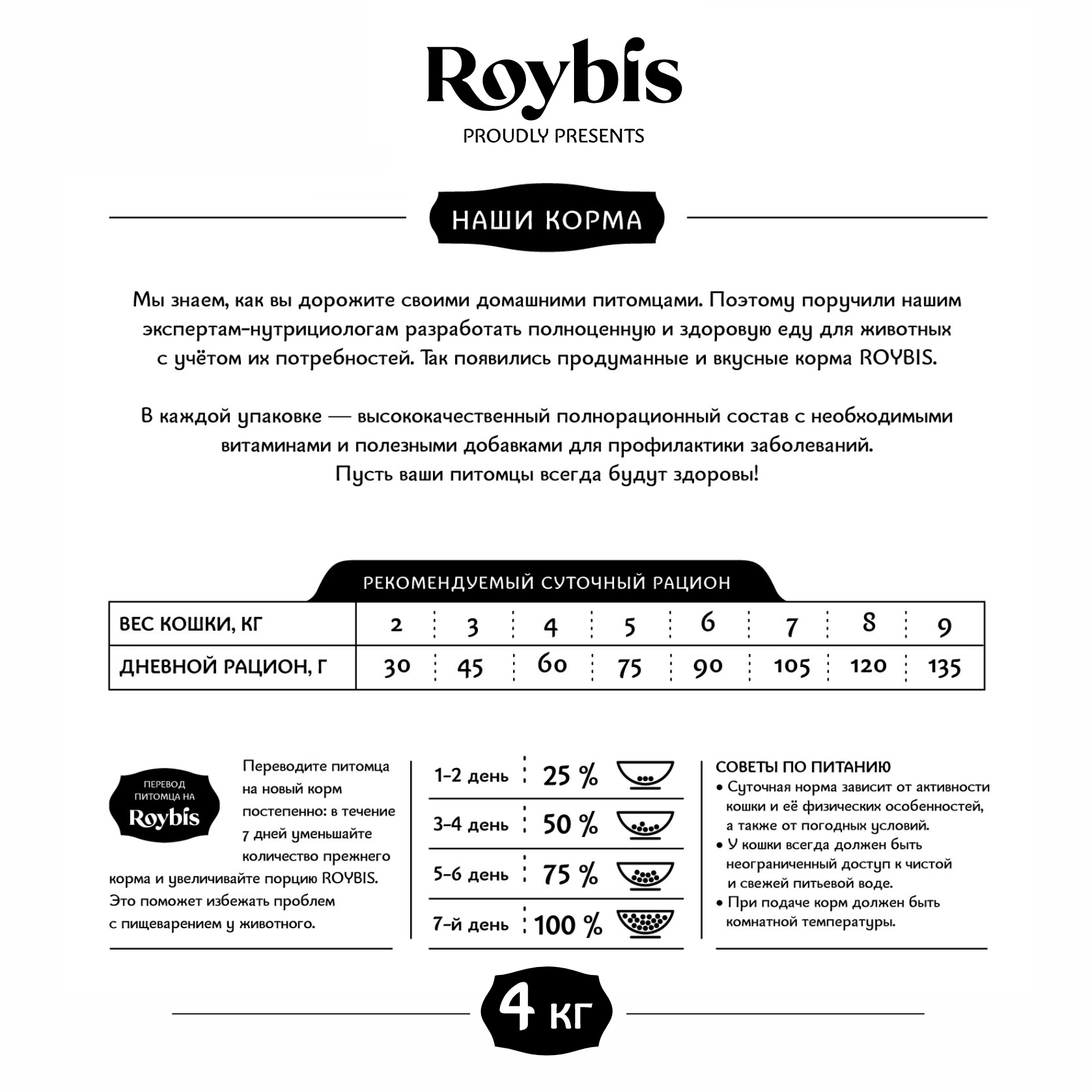 Корм для кошек Roybis 4кг с курицей полнорационный для взрослых домашних пород - фото 3