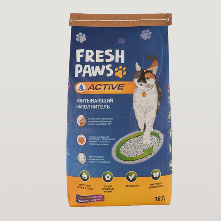 Наполнитель для кошачьего туалета Fresh Paws Active впитывающий с активированным углем 18л