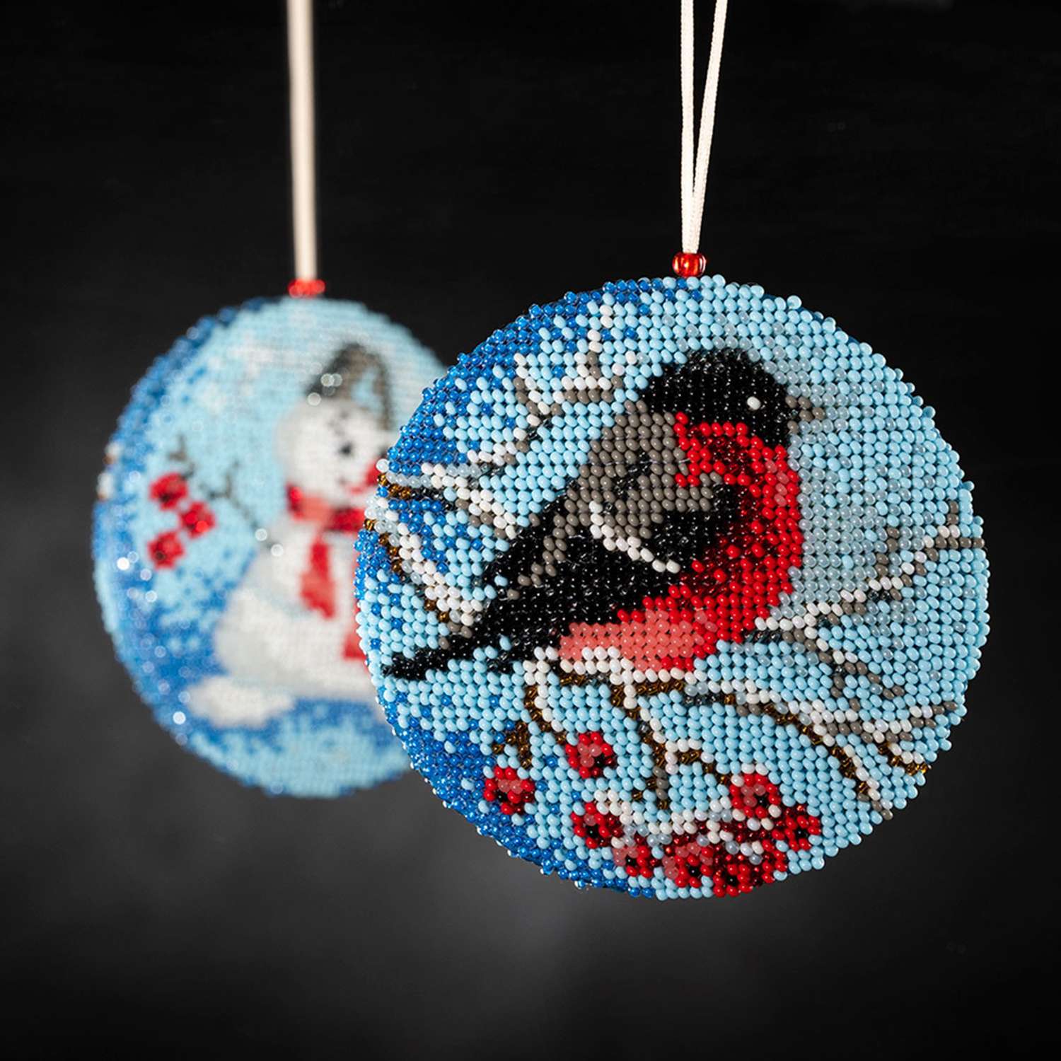 Набор для вышивания Радуга бисера новогодняя елочная игрушка бисером В528 Снежный талисман 10х10см - фото 2