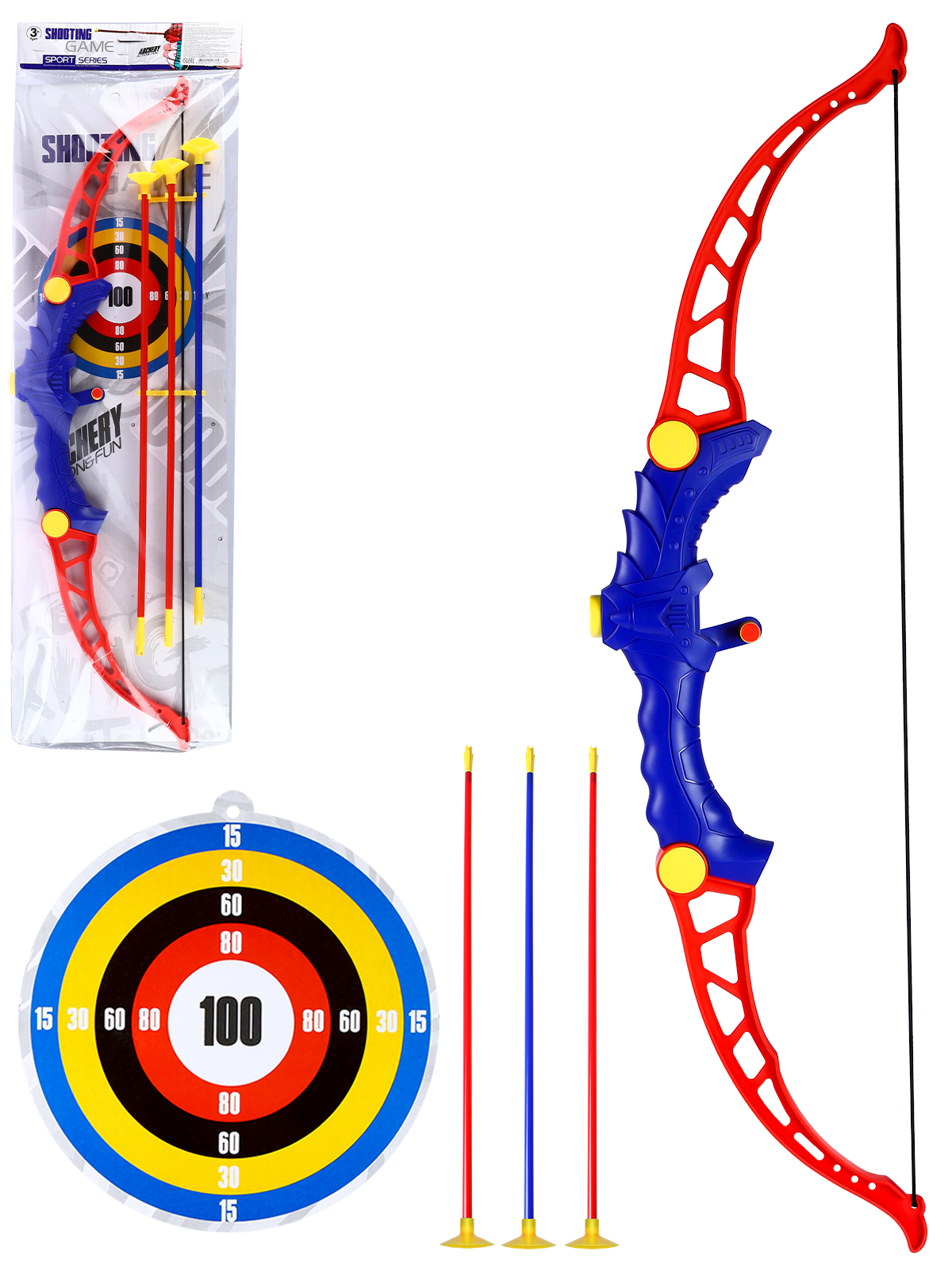 Игрушечное оружие ДЖАМБО Лук со стрелами 3 шт с присосками и мишенью - фото 6