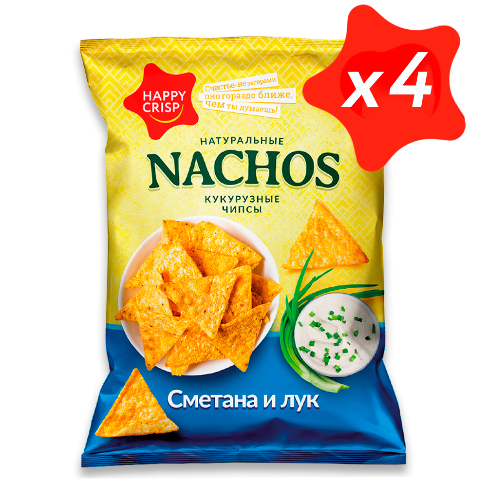 Чипсы кукурузные Happy Crisp начос Сметана и Лук 4 шт по 150 г - фото 4