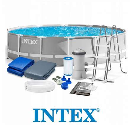 Каркасный бассейн INTEX Prism Frame 427х107см с лестницей настилом тентом и фильтр-насосом от 6 лет