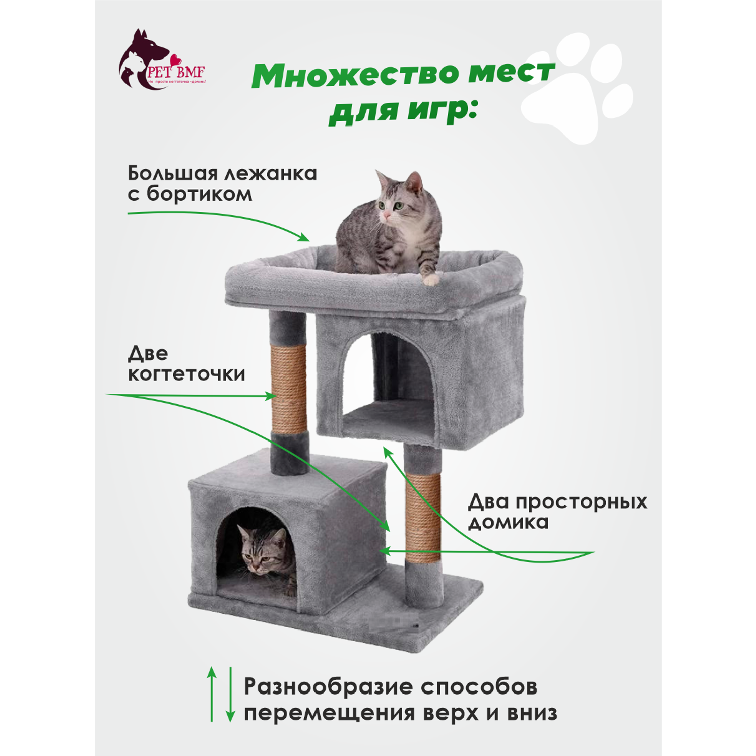 Домик для кошки с когтеточкой Pet БМФ Серый - фото 3