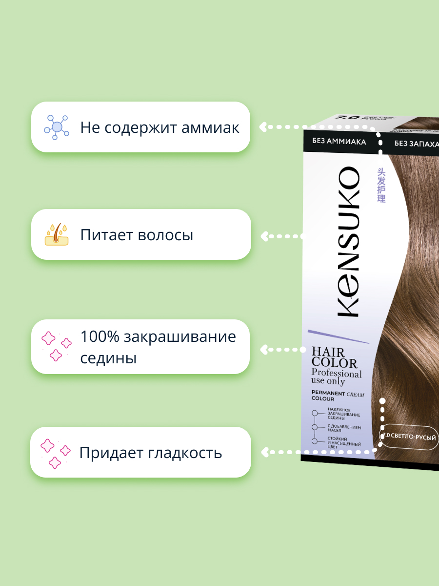 Краска для волос KENSUKO Тон 7.0 (Светло-русый) 50 мл - фото 3