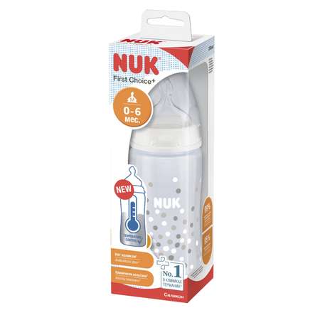 Бутылочка Nuk First Choice Plus с индикатором температуры 300мл Белая 10741977