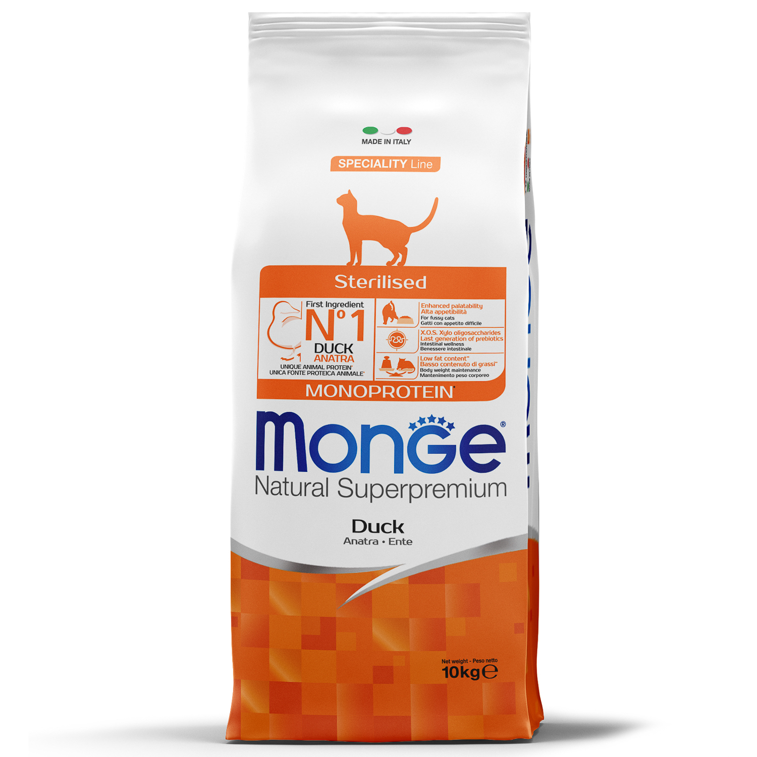 Корм для кошек MONGE Cat Monoprotein стерилизованных утка 10кг - фото 1