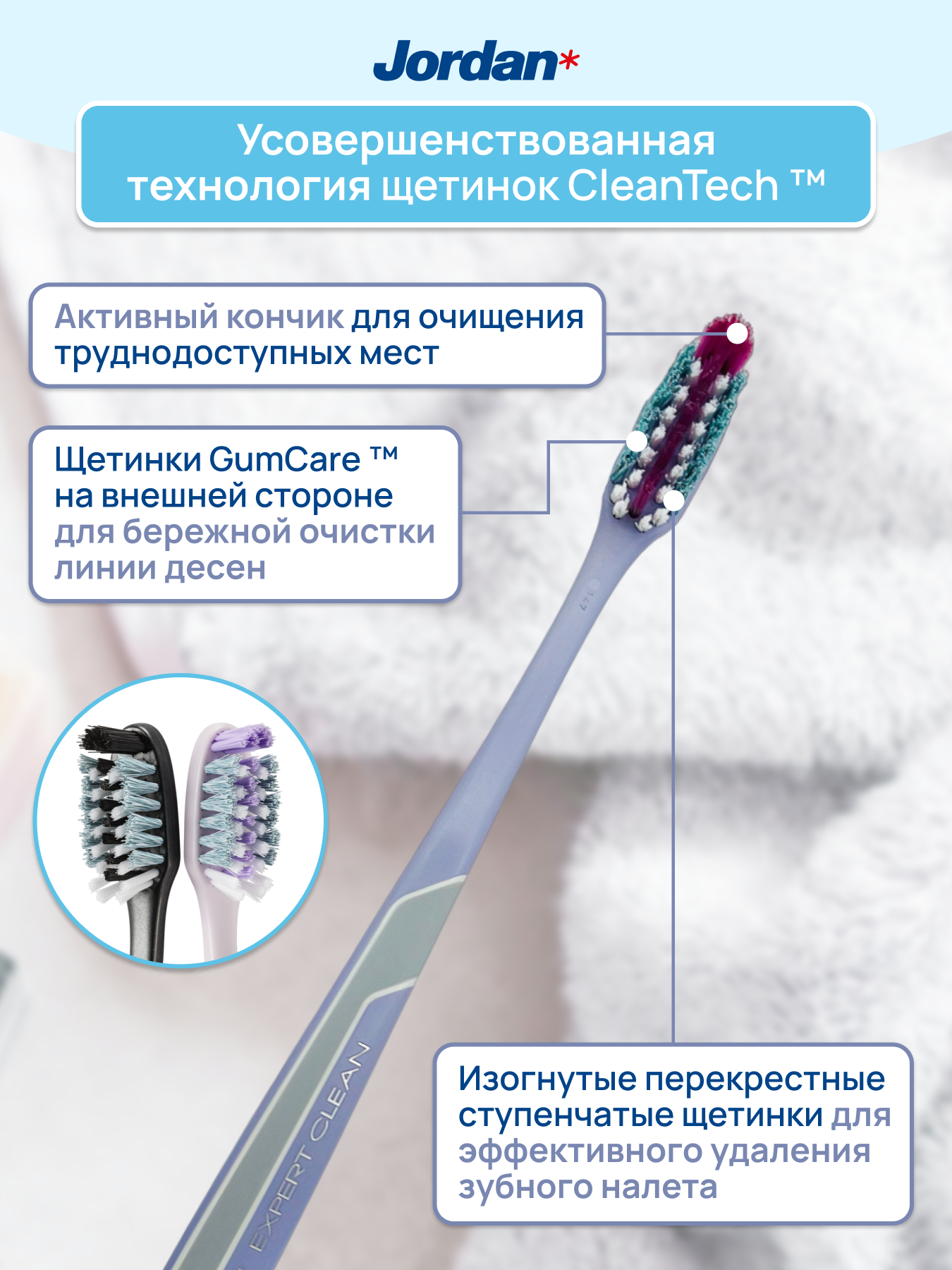 Зубная щетка JORDAN Expert Clean Medium средняя жесткость фиолетовая - фото 3