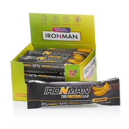 Протеиновый батончик IronMan Tri Protein Bar банан 12*50 г