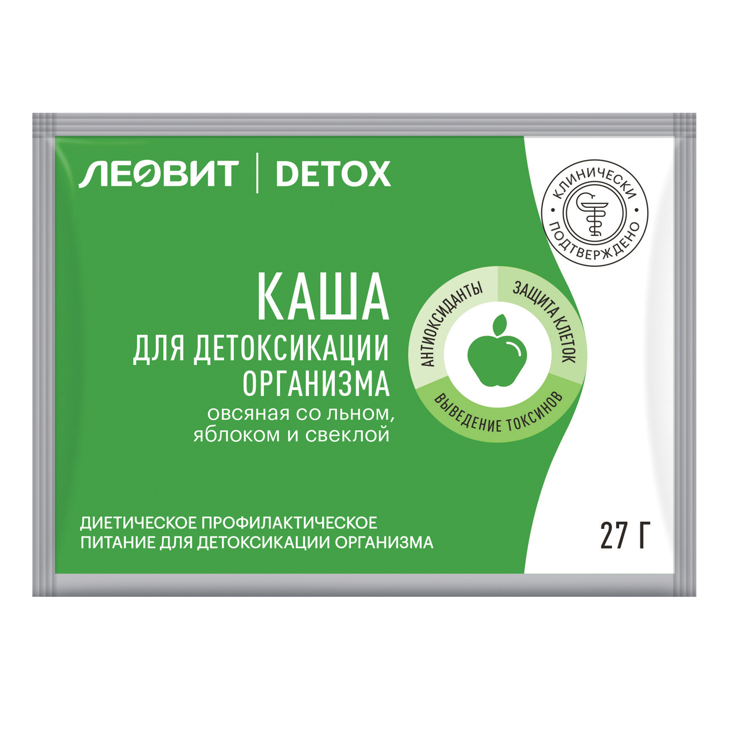 Каша Леовит Detox для детоксикации организма овсяная со льном яблоком и свеклой 27г - фото 1