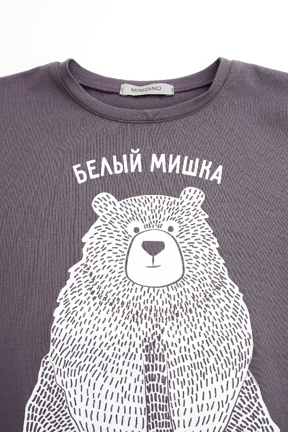 Футболка MINIDINO Т-Д-014/Д Футболка детская over size принт Белый мишка дым - фото 5
