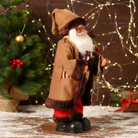 Дед мороз Зимнее волшебство «В коричневой шубке с посохом» двигается 20х40 см
