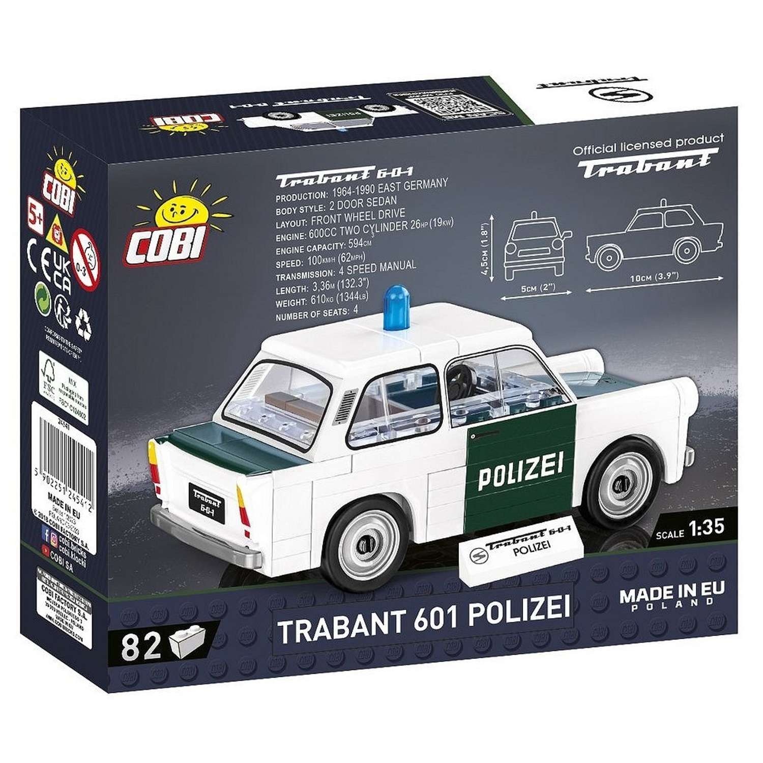 Конструктор COBI Автомобиль Trabant 601 Polizei 82 деталей - фото 2