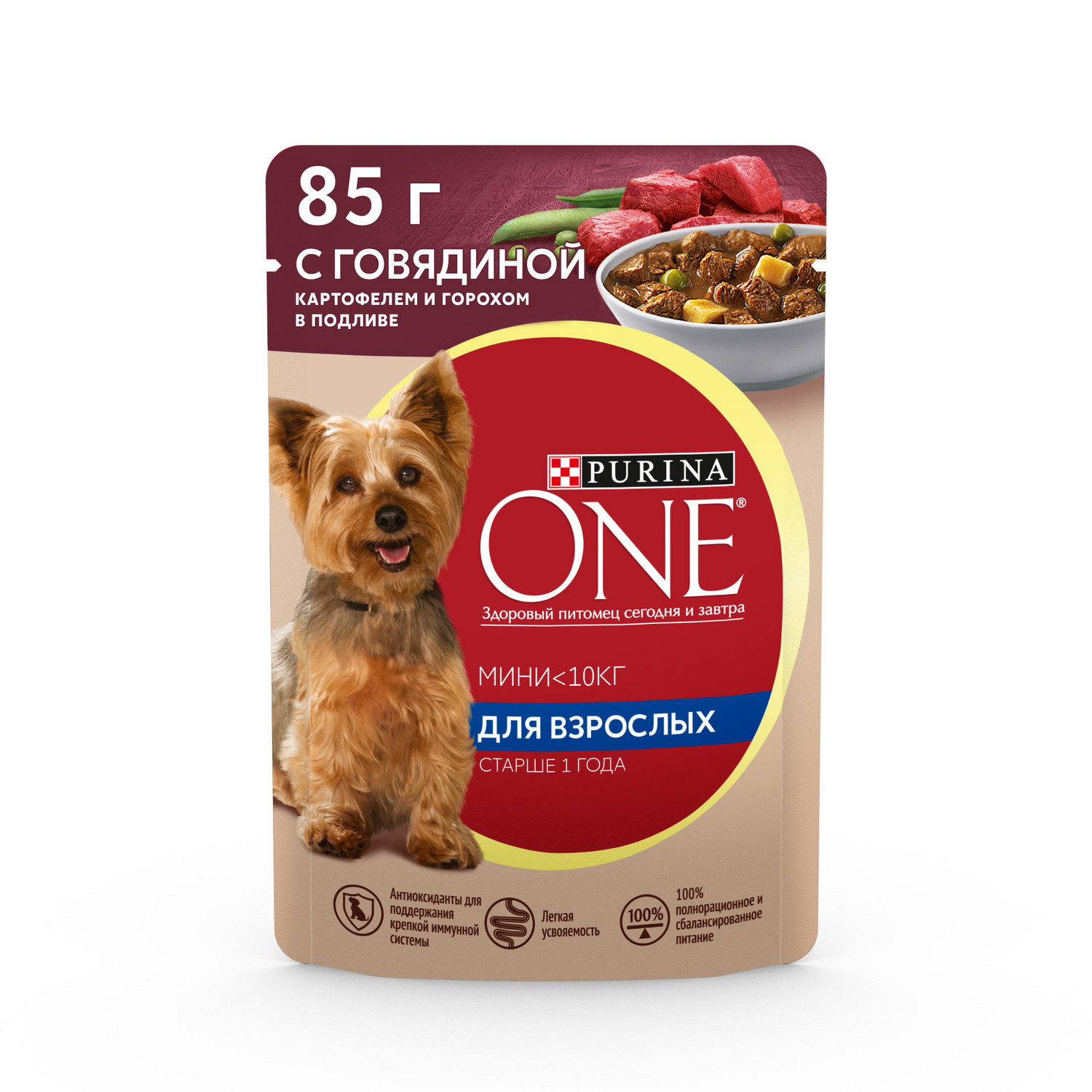 Корм для собак Purina One Mini мелких пород говядина-картофель-горох 85г - фото 1