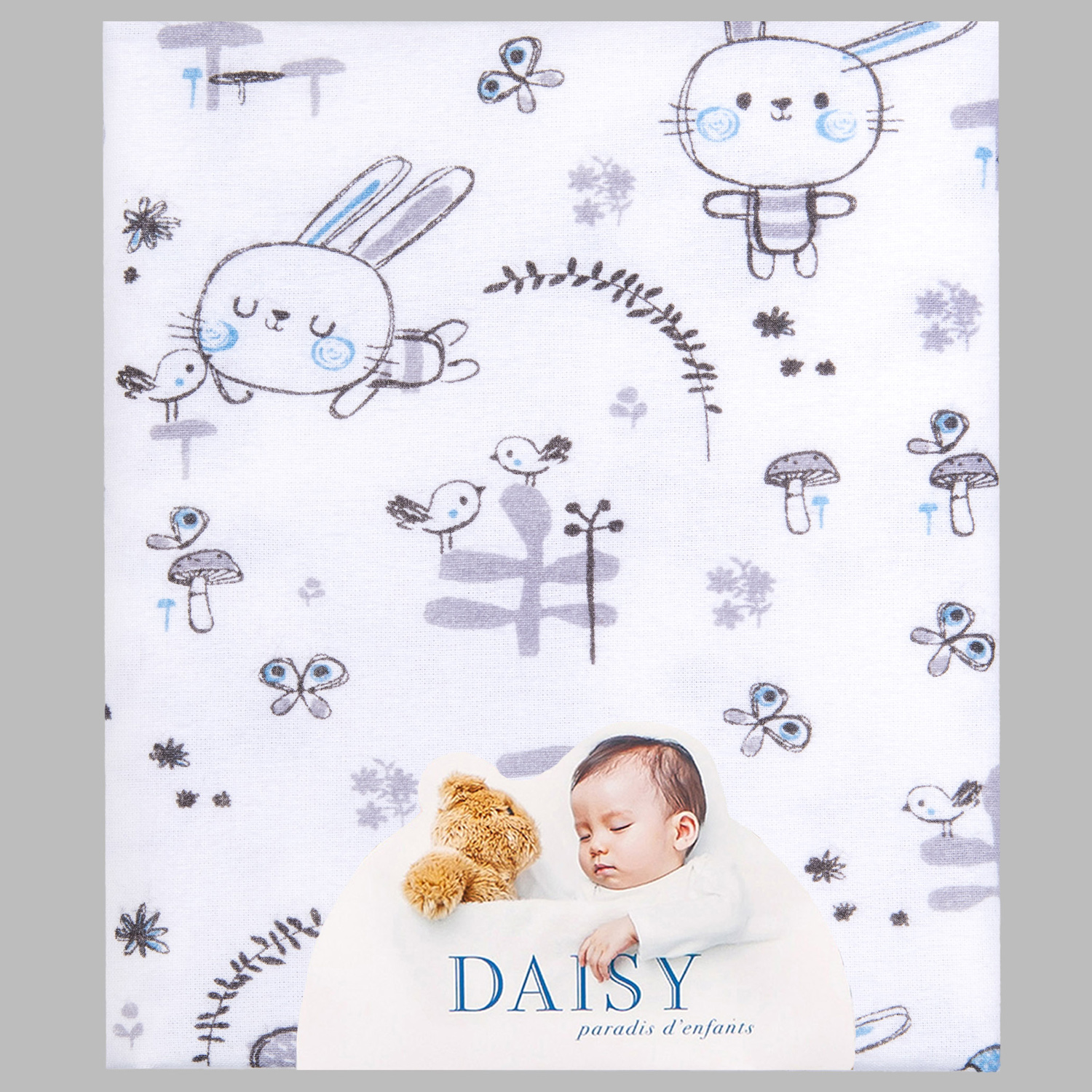 Пеленка фланелевая Daisy 1шт 90х145см зайчик с щечками - фото 1