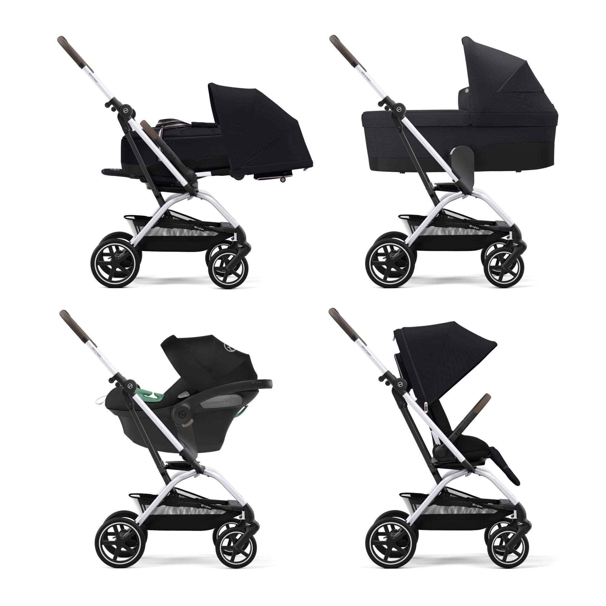 Коляская детская Cybex Eezy S Twist+ 2 SLV Moon Black с дождевиком и бампером - фото 6