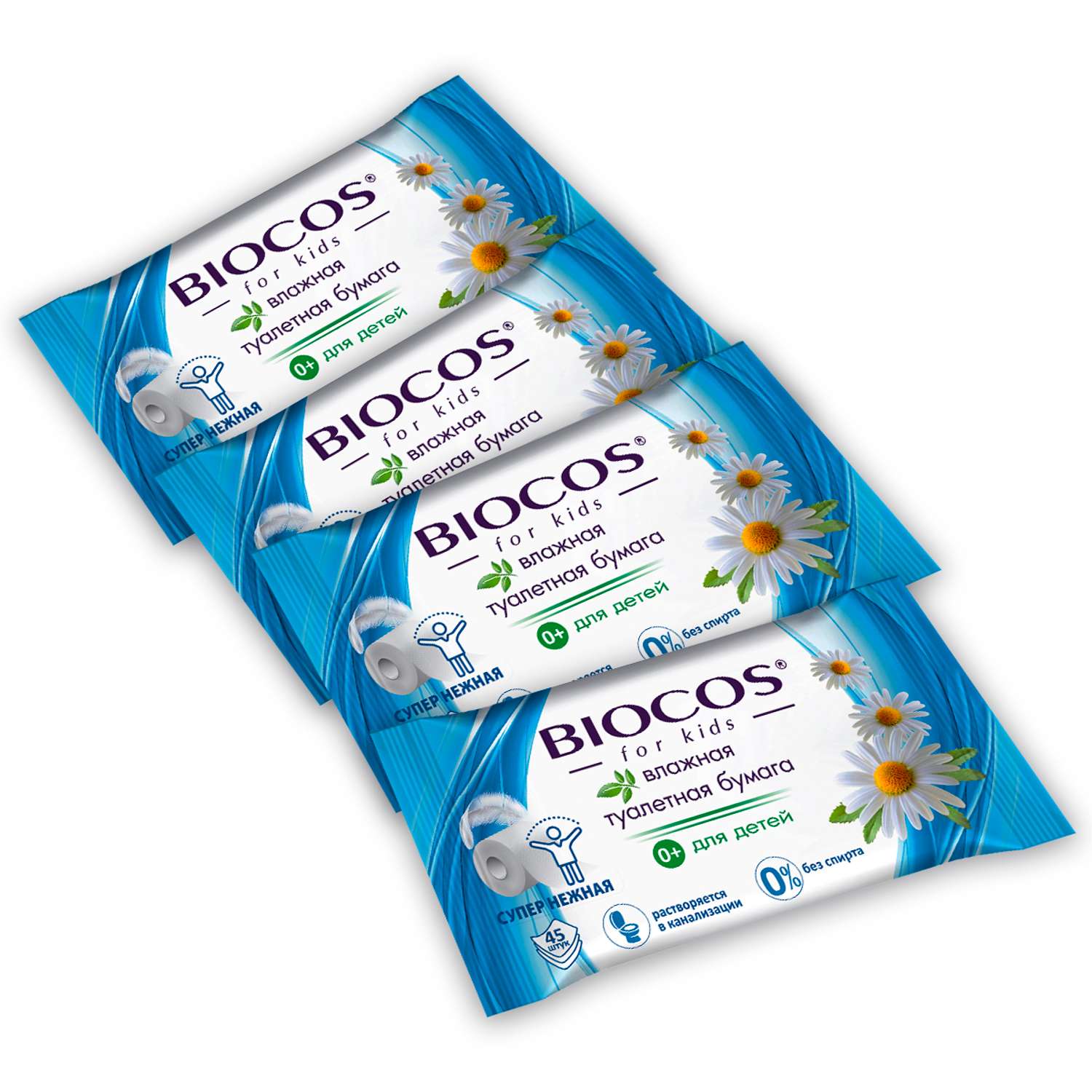 Туалетная бумага Biocos влажная для детей 4*45шт - фото 1