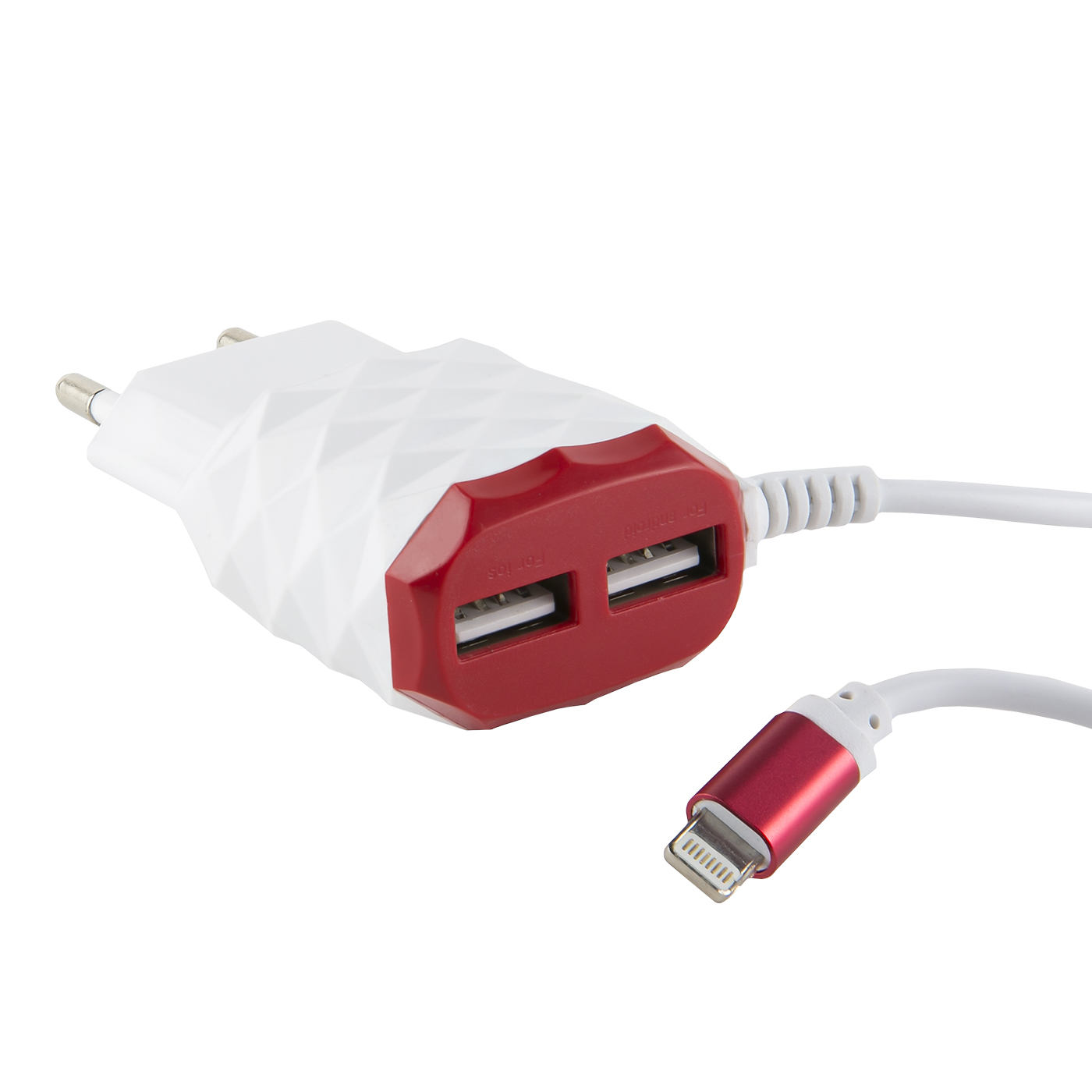 Зарядное устройство RedLine 2 USB+8pin для Apple модель NC-2.1AC 2.1A красный - фото 2