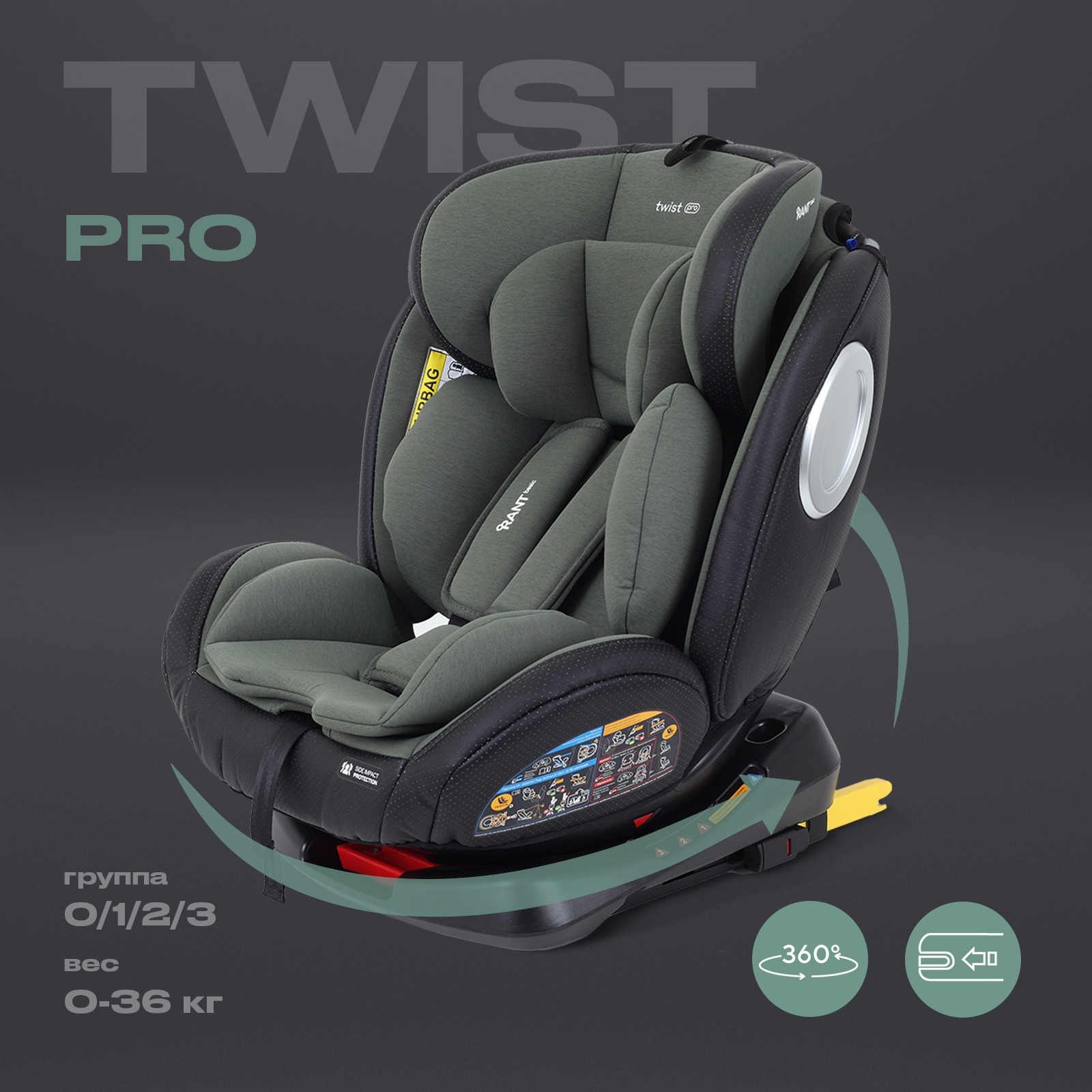 Автокресло Rant Basic Twist pro isofix Green группа 0+-1-2-3 0-36 кг - фото 1