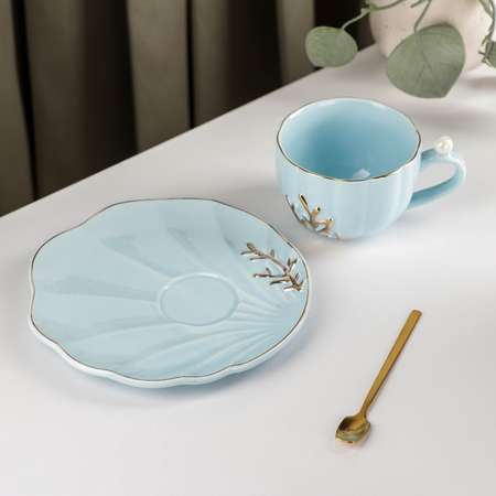 Чайная пара Sima-Land с ложкой Линия чашка 250 мл блюдце цвет голубой