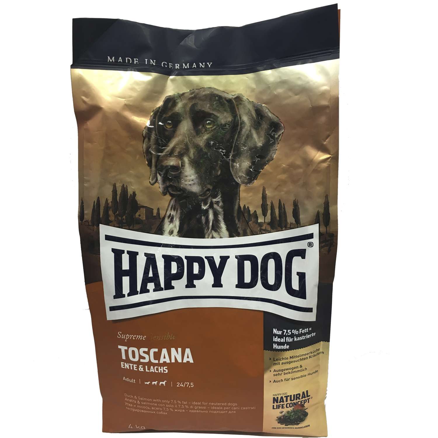 Корм для собак Happy Dog Supreme Sensible Тоскана утка-лосось 4кг - фото 1