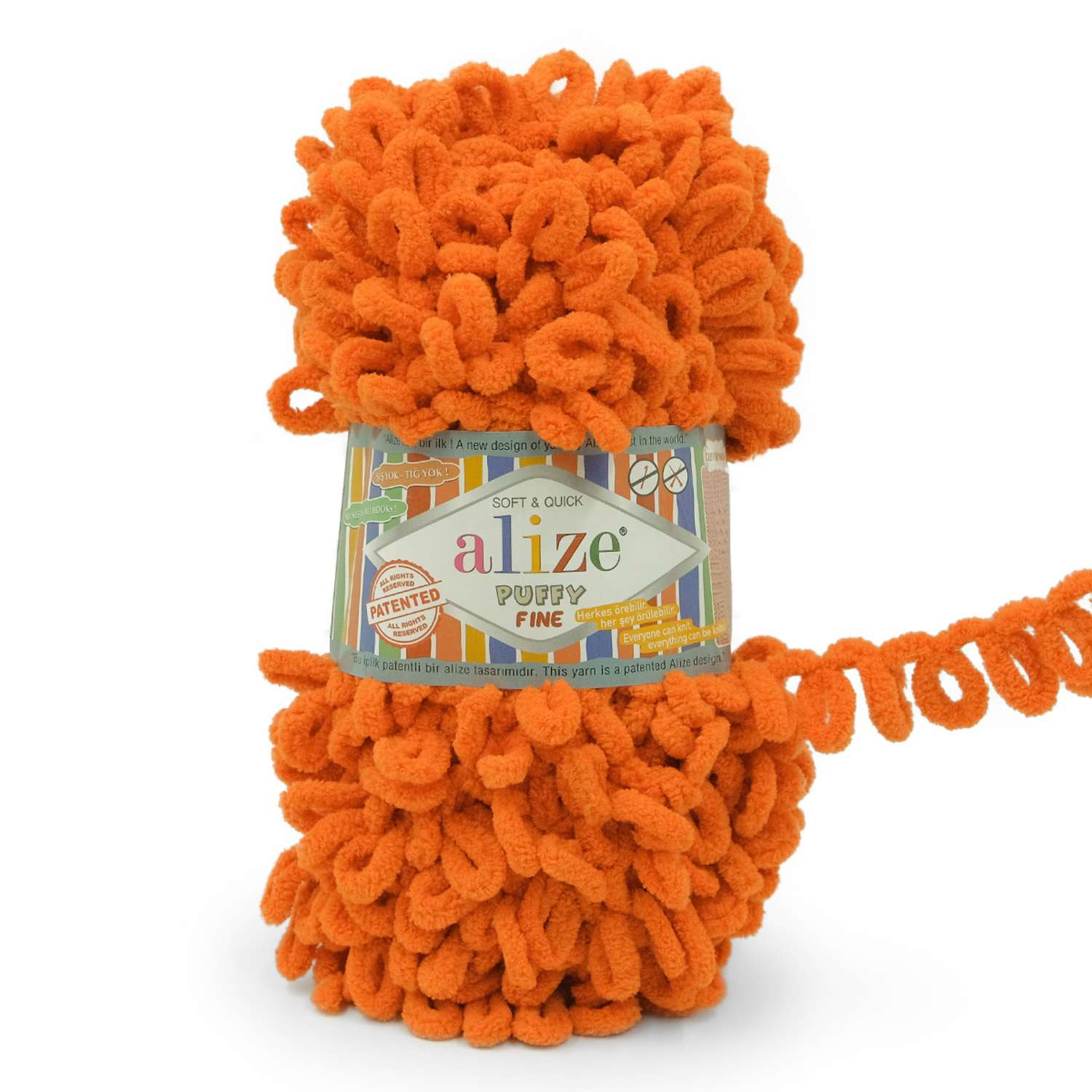 Пряжа для вязания Alize puffy fine 100 г 14.5 м микрополиэстер фантазийная мягкая 6 апельсиновый 5 мотков - фото 12