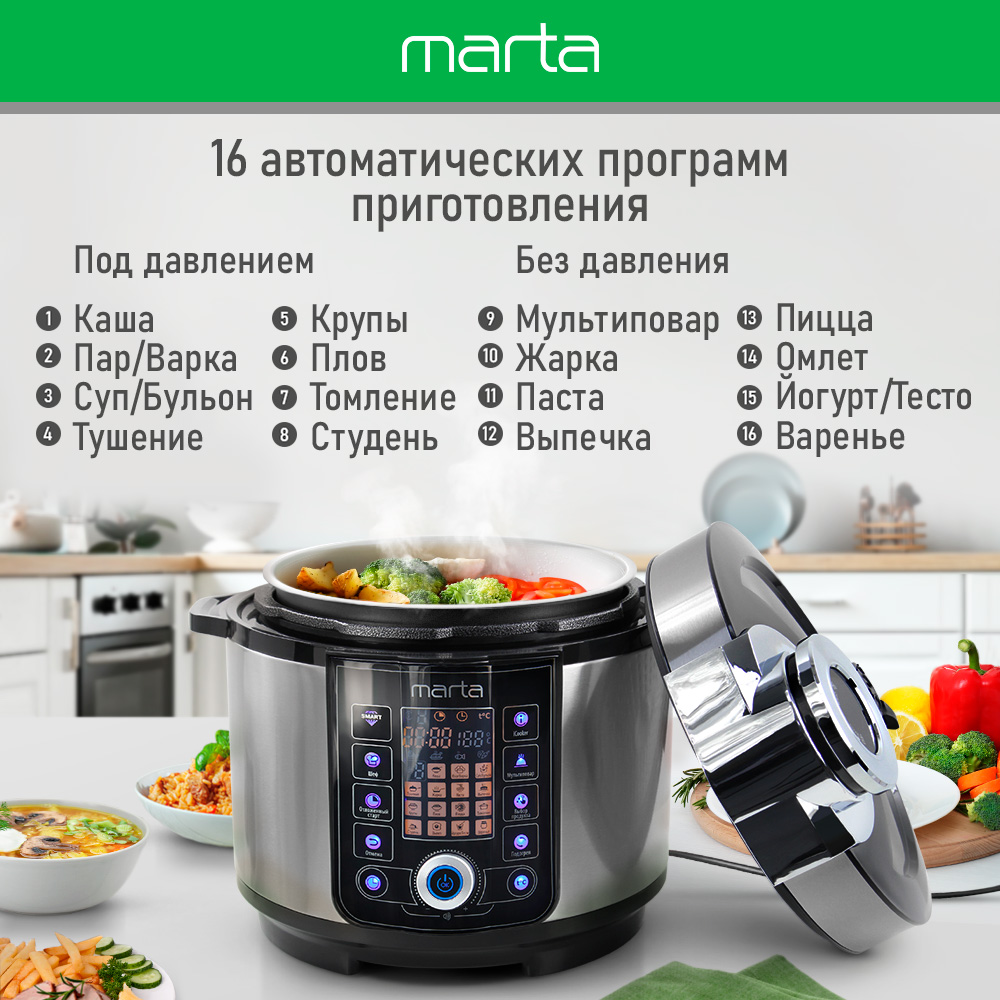 Мультиварка скороварка MARTA MT-4327 черный жемчуг - фото 11